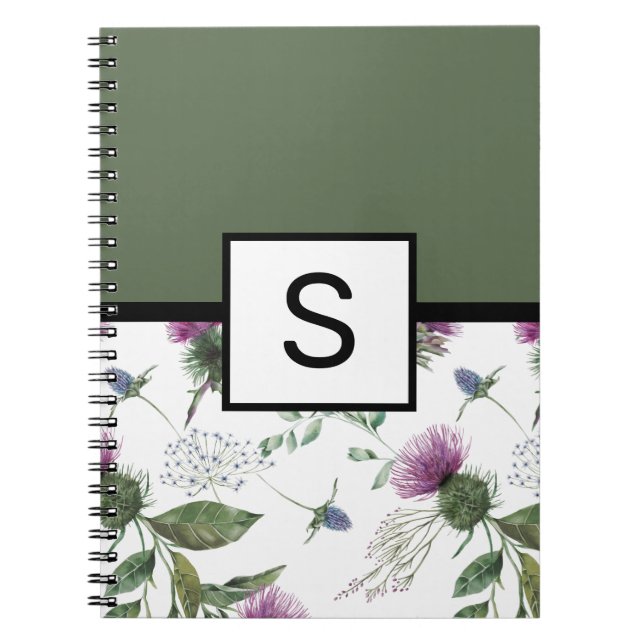 Carnet Monogramme floral vert Sage (Devant)