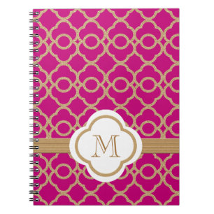Carnet Monogramme Fuchsia and Gold Moroccan