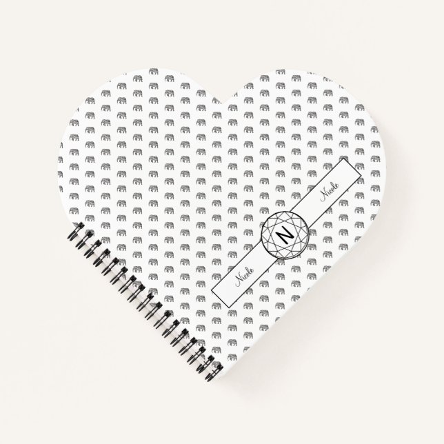 Carnet Monogramme géométrique éléphant noir et blanc (Devant)