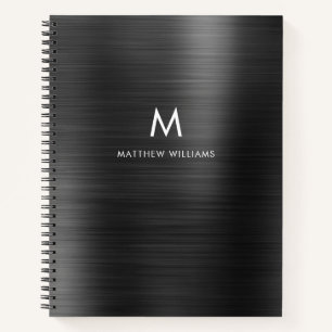 Carnet Monogramme Gris noir Faux métal acier stylisé pers