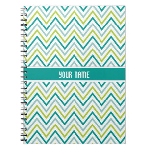 Carnet Monogramme gris vert turquoise de zigzag de