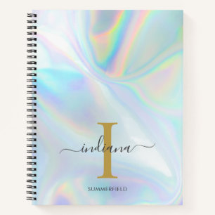 Carnet Monogramme holographique or initiale nom personnal