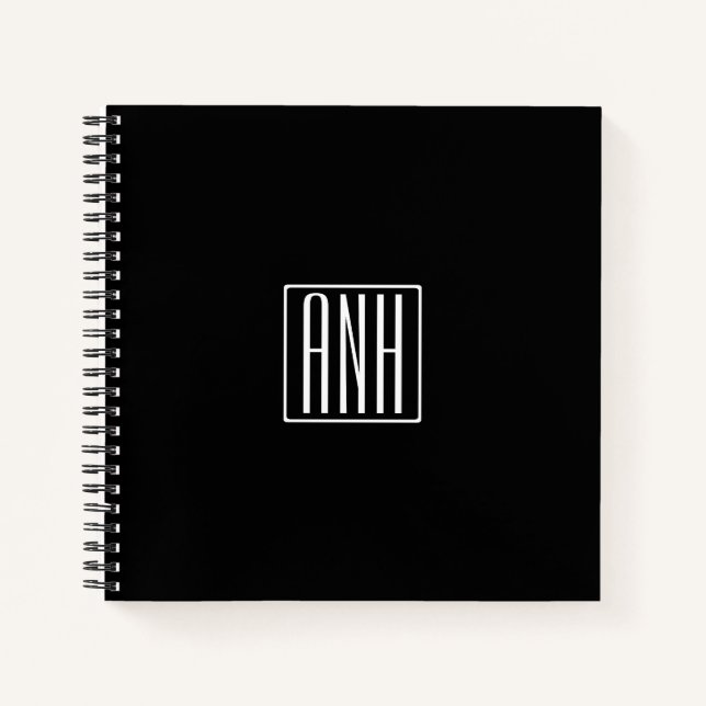 Carnet Monogramme initial | Blanc sur noir (Devant)