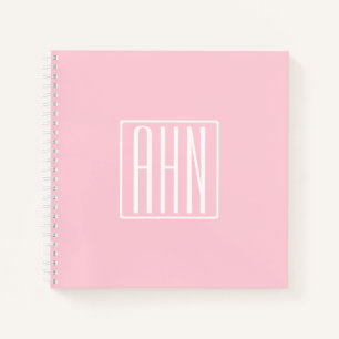 Carnet Monogramme initial   Blanc sur rose clair