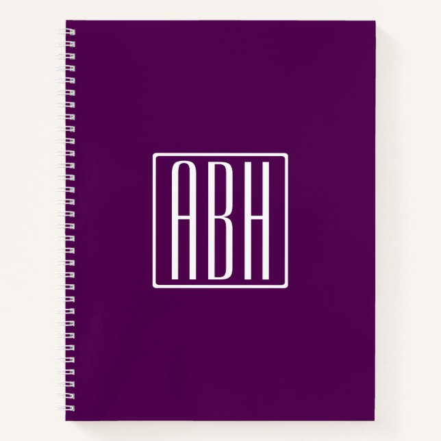 Carnet Monogramme initial | Blanc Sur Violet Profond (Devant)