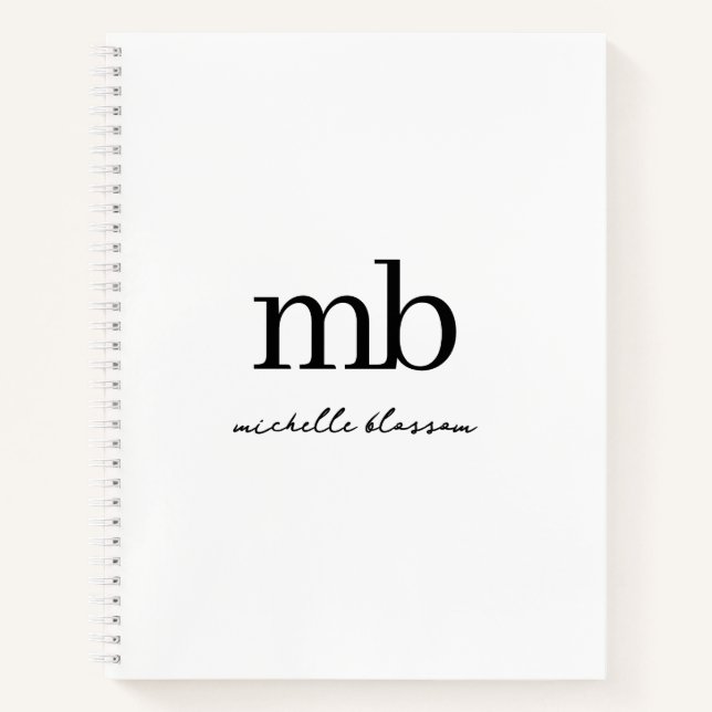 Carnet Monogramme Initial de Script Tendance Noir Blanc M (Devant)