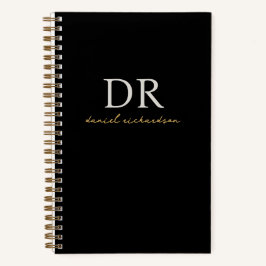 Carnet Monogramme initial du script moderne noir et or