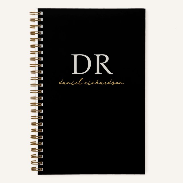 Carnet Monogramme initial du script moderne noir et or (Recto)