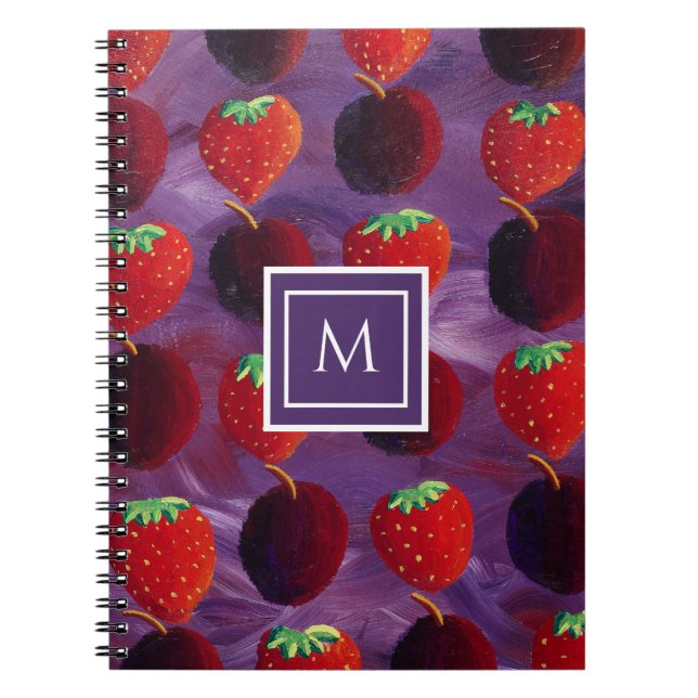 Carnet Monogramme initial moderne Motif de fruits d'été (Devant)