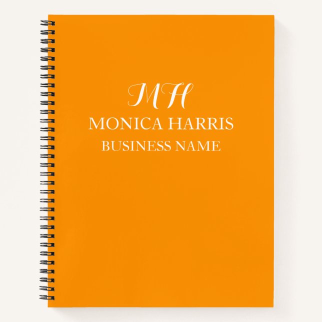 Carnet Monogramme Initial Orange Professionnel Entreprise (Devant)