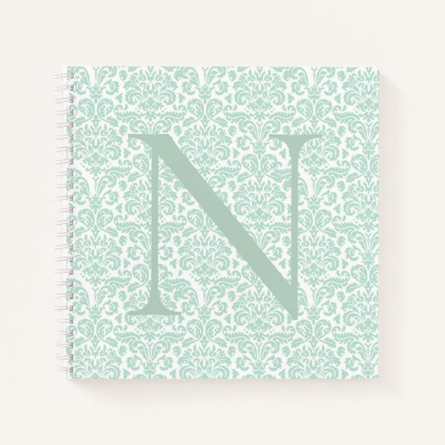Carnet Monogramme initial Sage vert Damas (Devant)