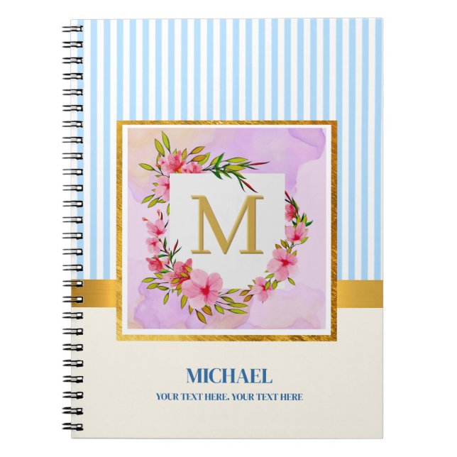 Carnet Monogramme Initial Script Floral Élégant Nom Perso (Devant)