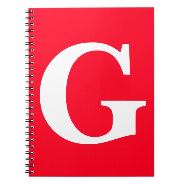 Carnet Monogramme Initiale Lettre Rouge Blanc Simple Uni (Devant)