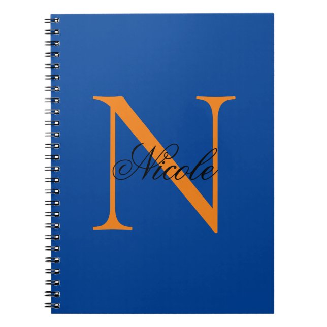Carnet Monogramme Initiale Nom Propre Manuscrit Bleu Fonc (Devant)