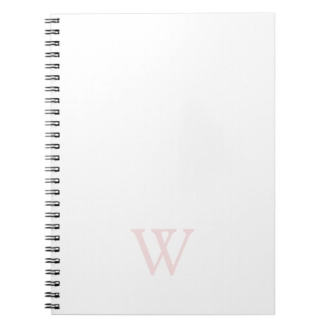 Carnet Monogramme Initiale Rose Pâle Élégant Blanc (Devant)