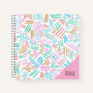 Carnet Monogramme joli abstract lignes mignonnes bleu ros