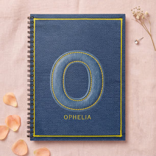 Carnet Monogramme Lettre O Broderie Jaune Denim Bleu Y2K