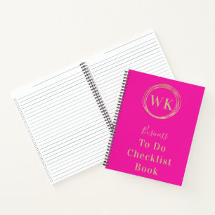 Carnet Monogramme Logo Pink Gold Business To do Checklist