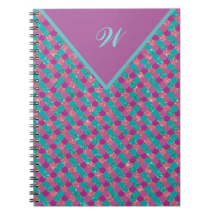 Carnet Monogramme Magenta Purple Pink Turquoise Sirène 