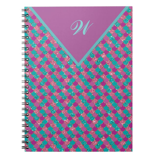 Carnet Monogramme Magenta Purple Pink Turquoise Sirène Ét (Devant)