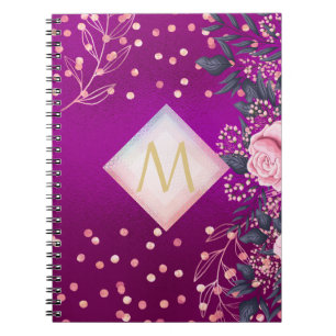 Carnet Monogramme Magenta Rosegold Parties scintillant mé