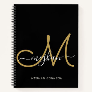 Carnet Monogramme manuscrit Or Noir Moderne