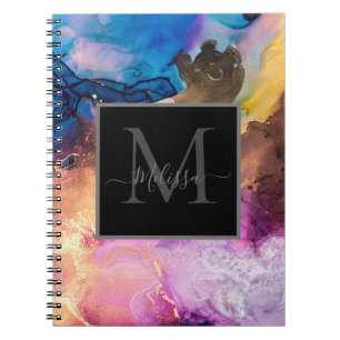 Carnet Monogramme marbré coloré moderne Nom