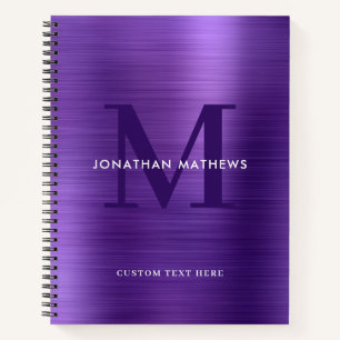 Carnet Monogramme mauve-métal brossé à la plaque de glam