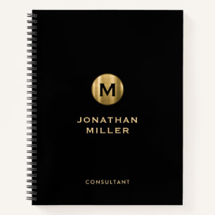 Carnet Monogramme métallique brossé minimal en or noir