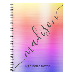 Carnet Monogramme métallique Rainbow Ombre moderne Script