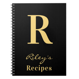 Carnet Monogramme minimal moderne Nom Black Gold Recette