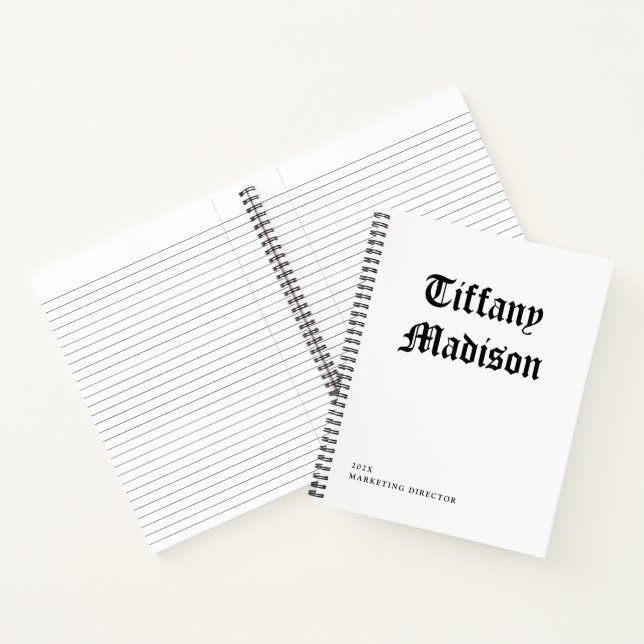Carnet Monogramme Minimal Noir et Blanc Gothique Nom Anné (Intérieur)