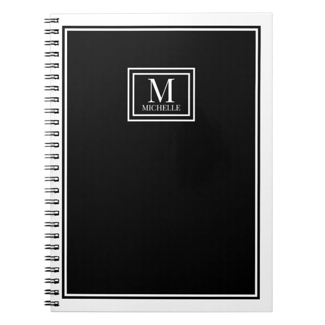 Carnet Monogramme Minimaliste Chic Double Bordure Noir (Devant)