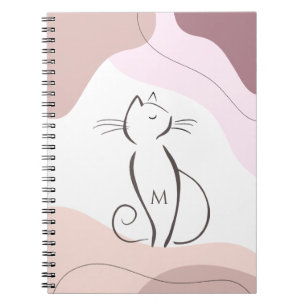 Carnet Monogramme minimaliste de chats noirs Boho en form
