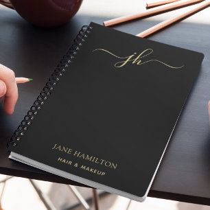 Carnet Monogramme minimaliste en écriture cursive noir et