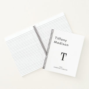 Carnet Monogramme Minimaliste Noir et Blanc Nom Année Per