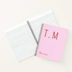 Carnet Monogramme Minimaliste Rose et Rouge Nom Année Per