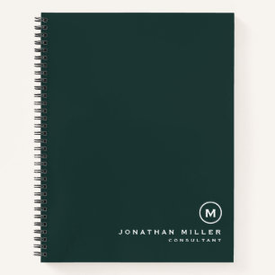 Carnet Monogramme minimaliste vert foncé
