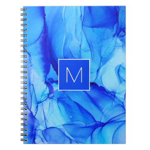 Carnet Monogramme Moderne Abstrait Lavis d'Encre Bleue