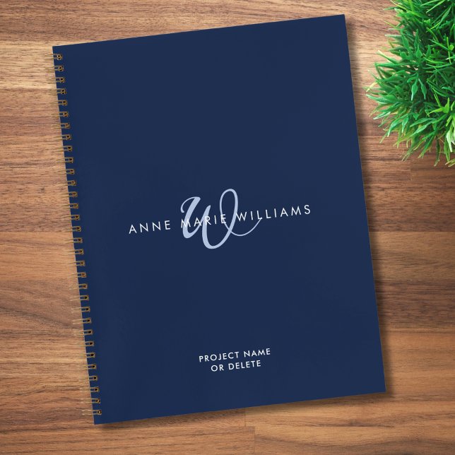 Carnet Monogramme Moderne Bleu Nuit Blanc Script (Créateur téléchargé)