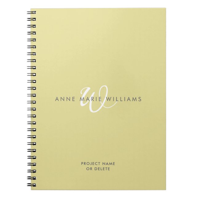 Carnet Monogramme Moderne Chartreuse Blanc en Script (Devant)