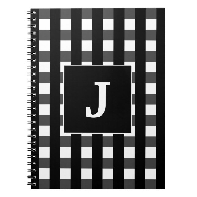 Carnet Monogramme moderne de Buffalo noir et blanc (Devant)