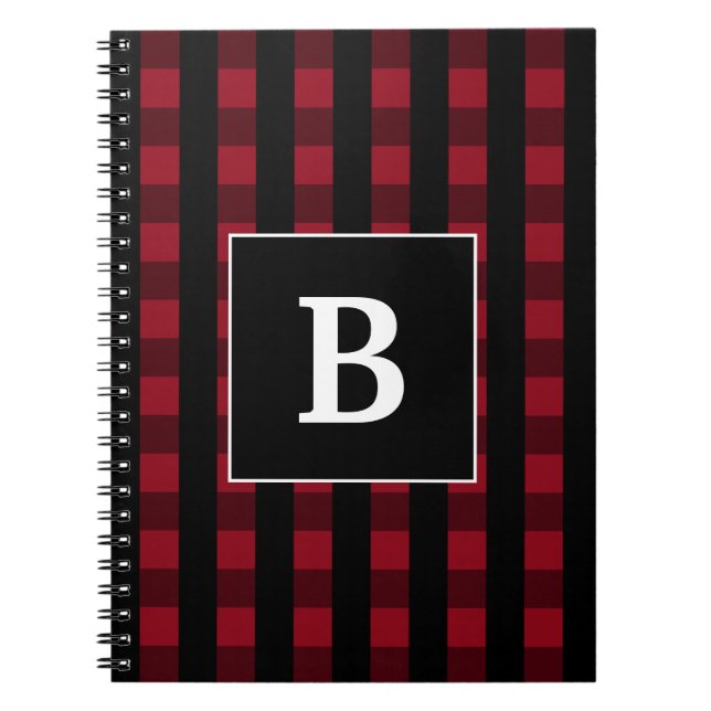 Carnet Monogramme moderne de Buffalo rouge et noir (Devant)