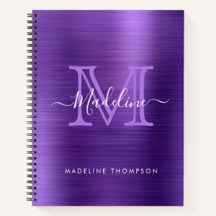 Carnet Monogramme moderne de script moderne brossé métall