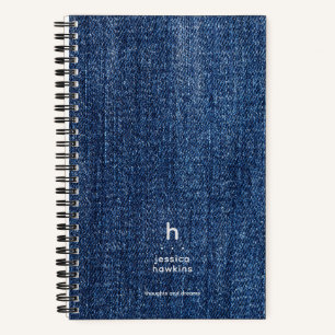 Carnet Monogramme Moderne Denim Bleu Usé Tendance