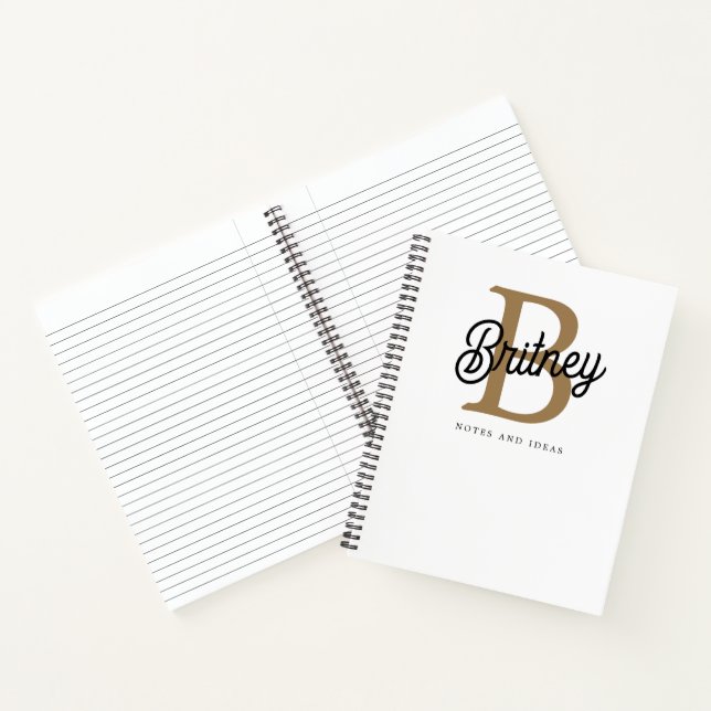 Carnet Monogramme moderne élégant Nom Black Gold Script (Intérieur)