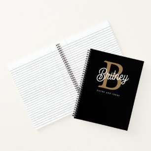 Carnet Monogramme moderne élégant Nom Black Gold Script