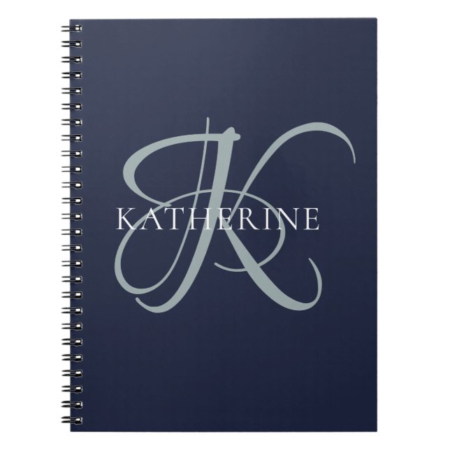 Carnet Monogramme moderne élégant Script Marine Bleu (Devant)