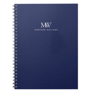 Carnet Monogramme Moderne Élégant Simple Bleu Marine