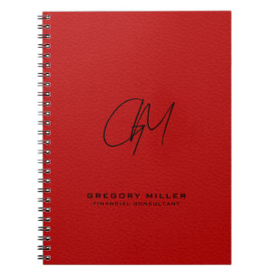 Carnet Monogramme moderne en cuir Vintage rouge foncé